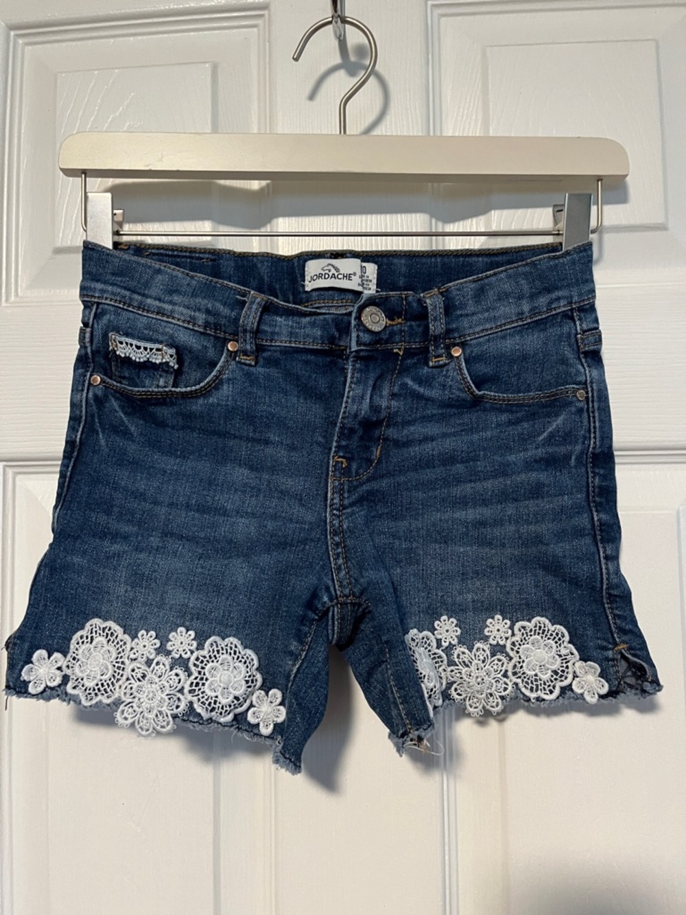 Jordache Dark Blue Denim Shorts with White Lace Trim